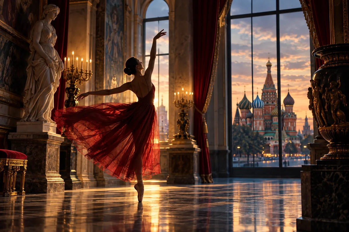 Composizione illustrativa tra danza e architettura di Mosca